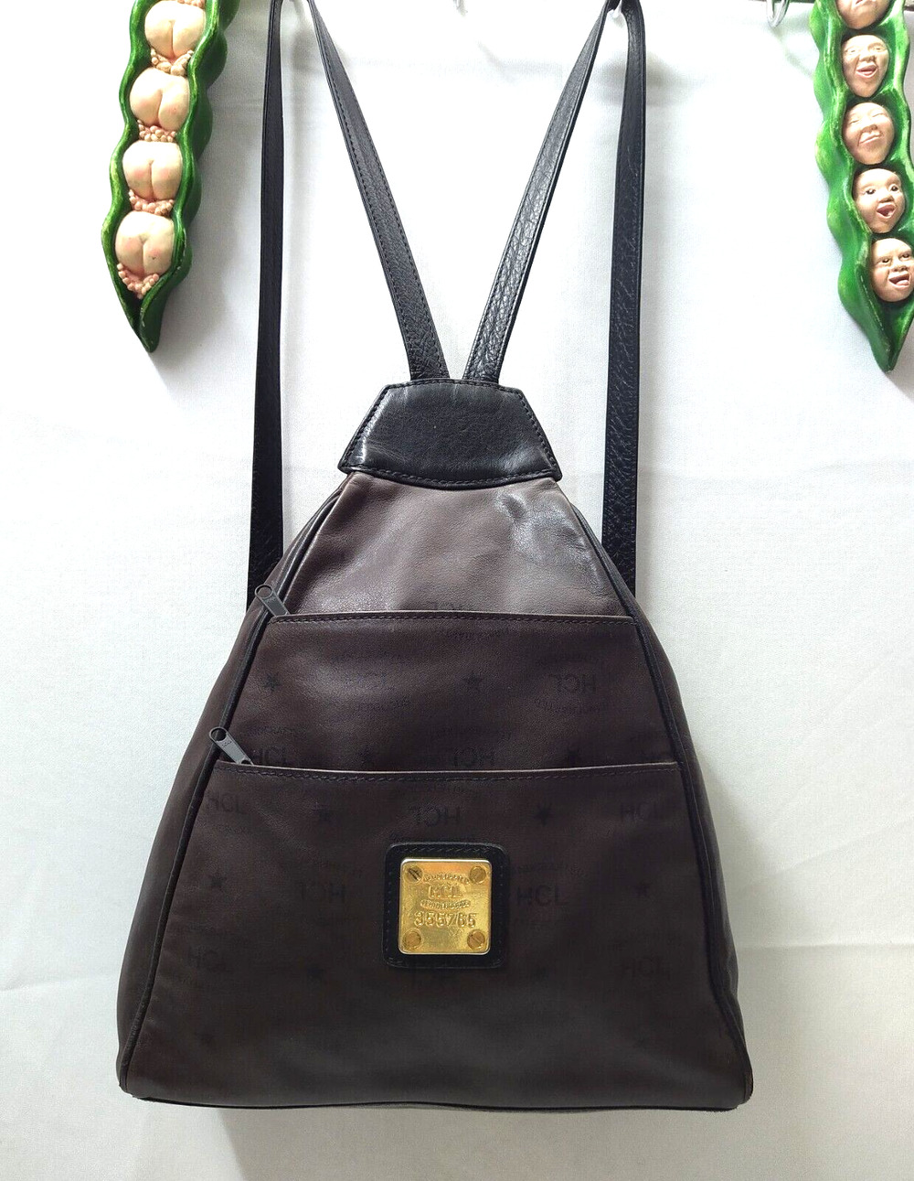 HCL Brown Leather Zip Pockets Backpack - Vintage Bag Made in Germany